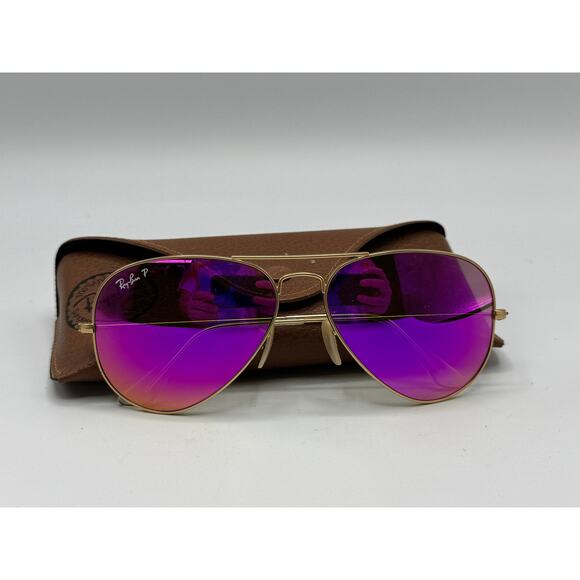 Ray-Ban Large Aviator Metal Sunglasses RB3025 Gold Frame & Pink Flash Lenses - Picture 1 of 5